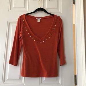 Sequin v neck soft orange sweater